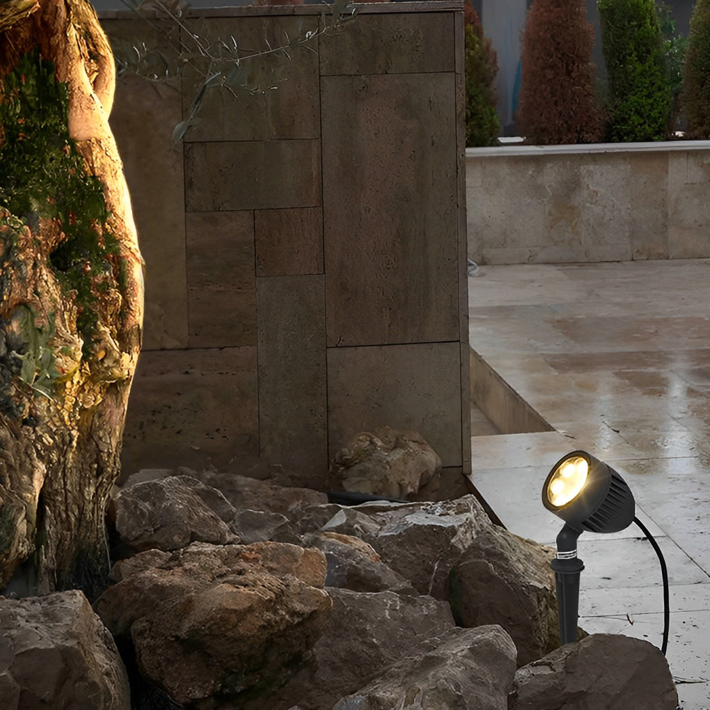 Modern Adjustable Round Outdoor Spotlight — Black Aluminum, LED COB, 6W, IP65 Weatherproof