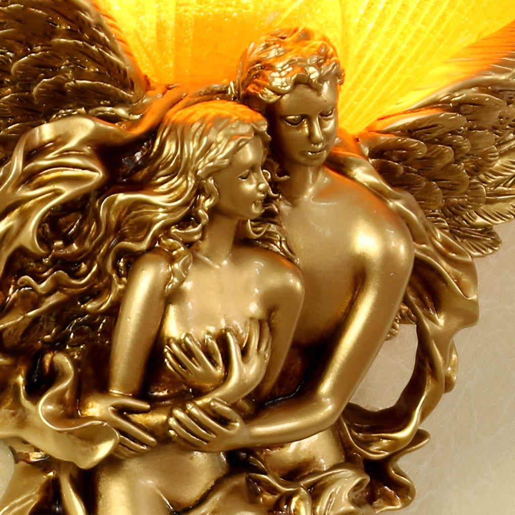 Retro 3D Angel Sculpture Wall Sconce — Resin and Glass, E27, 3000K Warm White, 9.6" × 14.6"