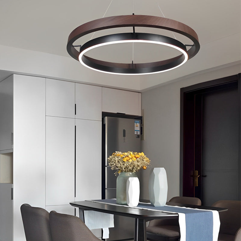 Round Double-Ring Minimalist Chandelier — Black Iron and Acrylic, LED, Three-Step Dimming, 23.6"–47.2"