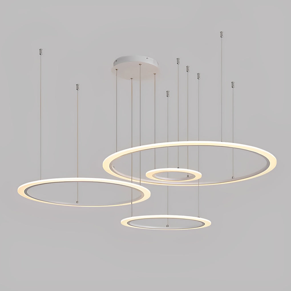 Four-Ring Geometric LED Chandelier — Metal and Acrylic, Dimmable, 11.8"–35.4" Rings, Black / White / Gold