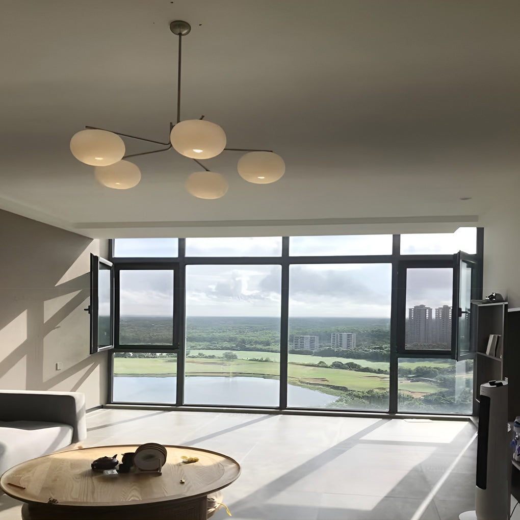 5-Light Modern Chandelier — Glass Shades, Metal, Three-Step Dimming LED, 3000K/4500K/6000K, 39" Diameter