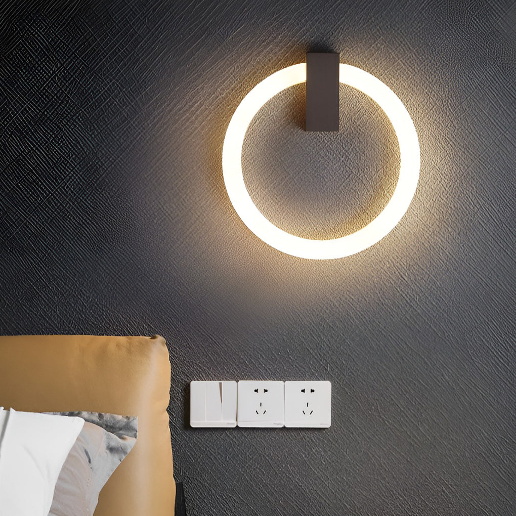 Modern Circle LED Wall Sconce — Iron and Acrylic, 3-Step Dimming, Remote, 4500K, Coffee or Gold, 8"–16"