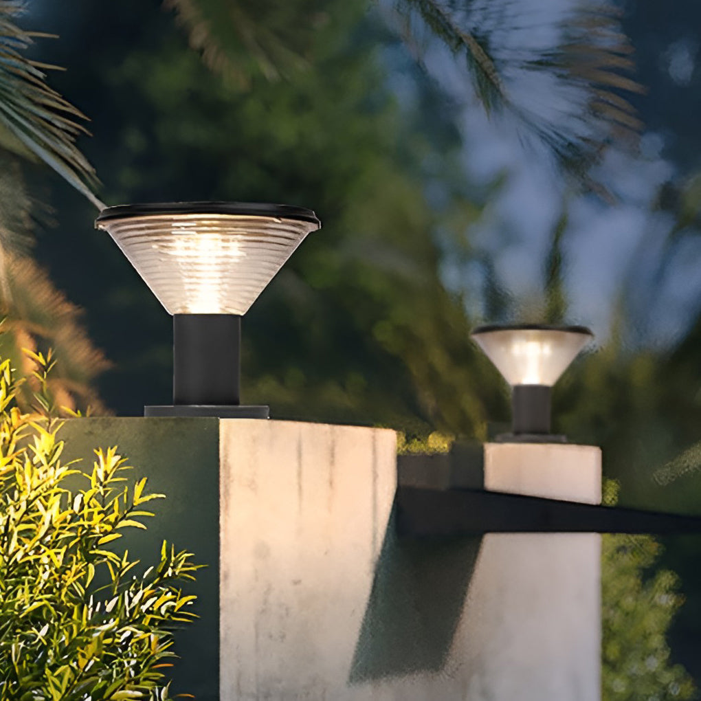 Circular Solar Post Cap Light — Die-Cast Aluminum, Frosted, Remote Control, Light-Control Mode, IP-Rated Weatherproof, 9" Dia.