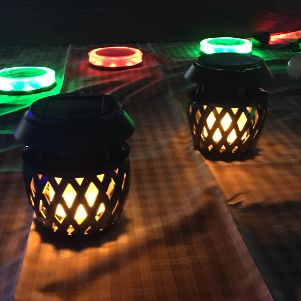 Flickering Flame Portable Solar Lantern — ABS + PC, LED 0.5W, USB Rechargeable, IP55, 3-Mode, Black