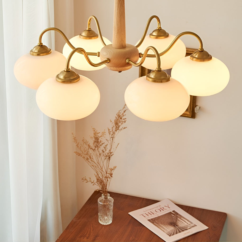 Modern Farmhouse Chandelier — Glass, Wood and Metal, E27, 4-Light or 6-Light
