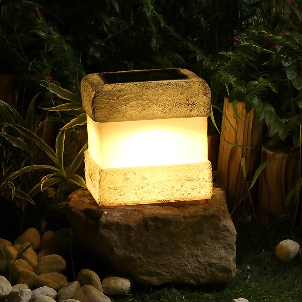 Square Solar LED Garden Lamp — Resin, IP44 Weatherproof, Warm White 3000K