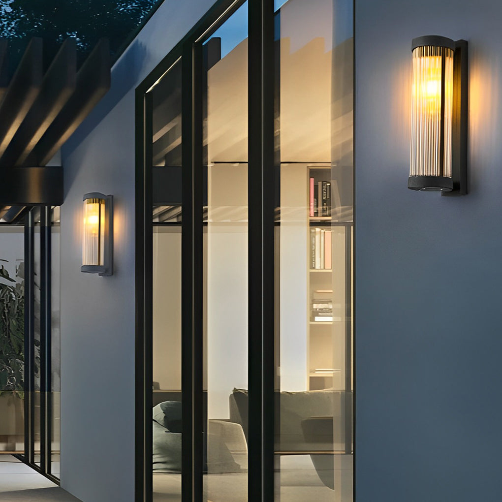 Modern Black Solar / Hardwired Outdoor Wall Sconce — Stainless Steel and Glass, LED, IP54 Weatherproof