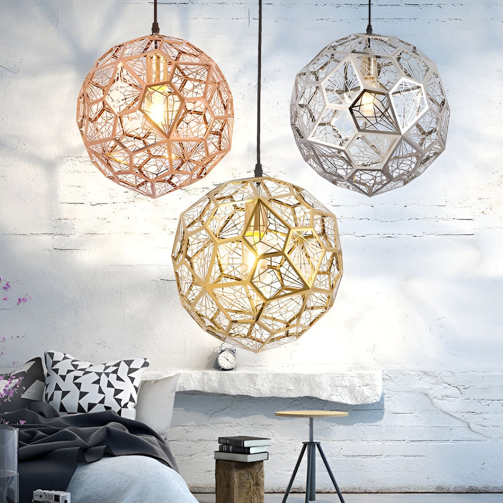 Postmodern Geometric Spherical Pendant — Stainless Steel, E27, Gold / Rose Gold / Silver, 10"–20"