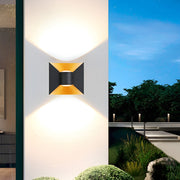 Square Up/Down Outdoor Wall Sconce — Die-Cast Aluminum, 6W LED, IP65, Black+Gold or White+Gold
