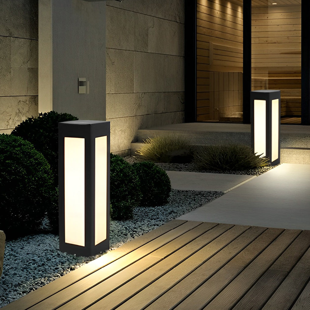 Modern Black Solar Bollard Light — Galvanized Steel & Acrylic, 10W LED, IP65 Weatherproof, 3000K Warm White