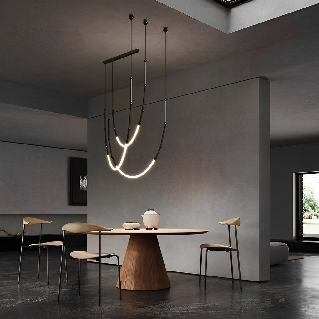 Staircase Chandelier with Bamboo Knot Design — Black Iron, LED, Adjustable 79" Wire, 1/3/6-Light