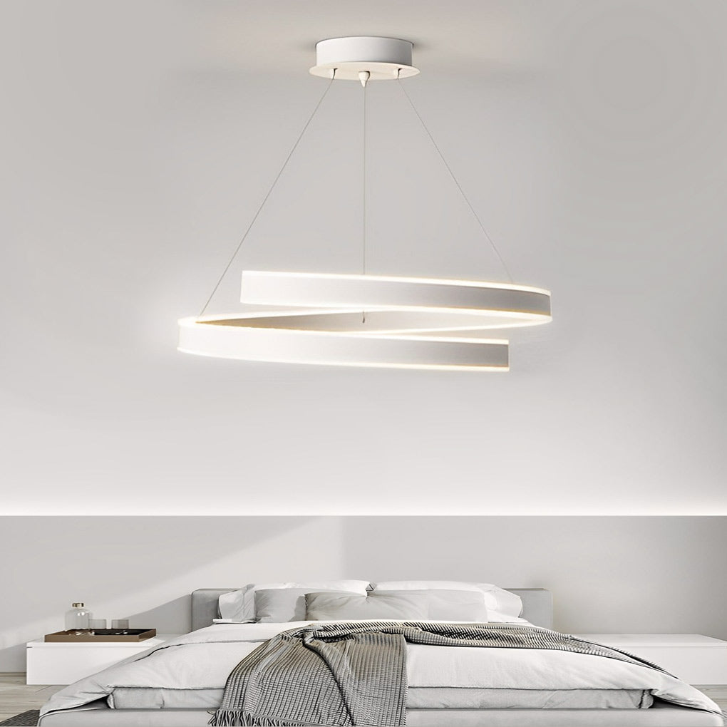 Rotating Ring Modern Chandelier — White Iron & Aluminum, LED, Three-Step Dimming, Remote Control, 20"