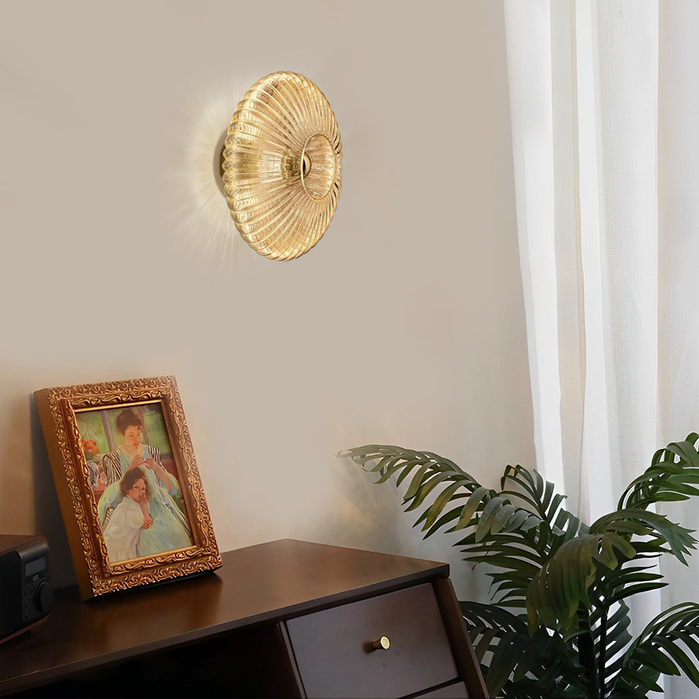Round Striped Glass Wall Sconce — Iron and Glass, Postmodern, LED, 9.4" Diameter, 3000K Warm White