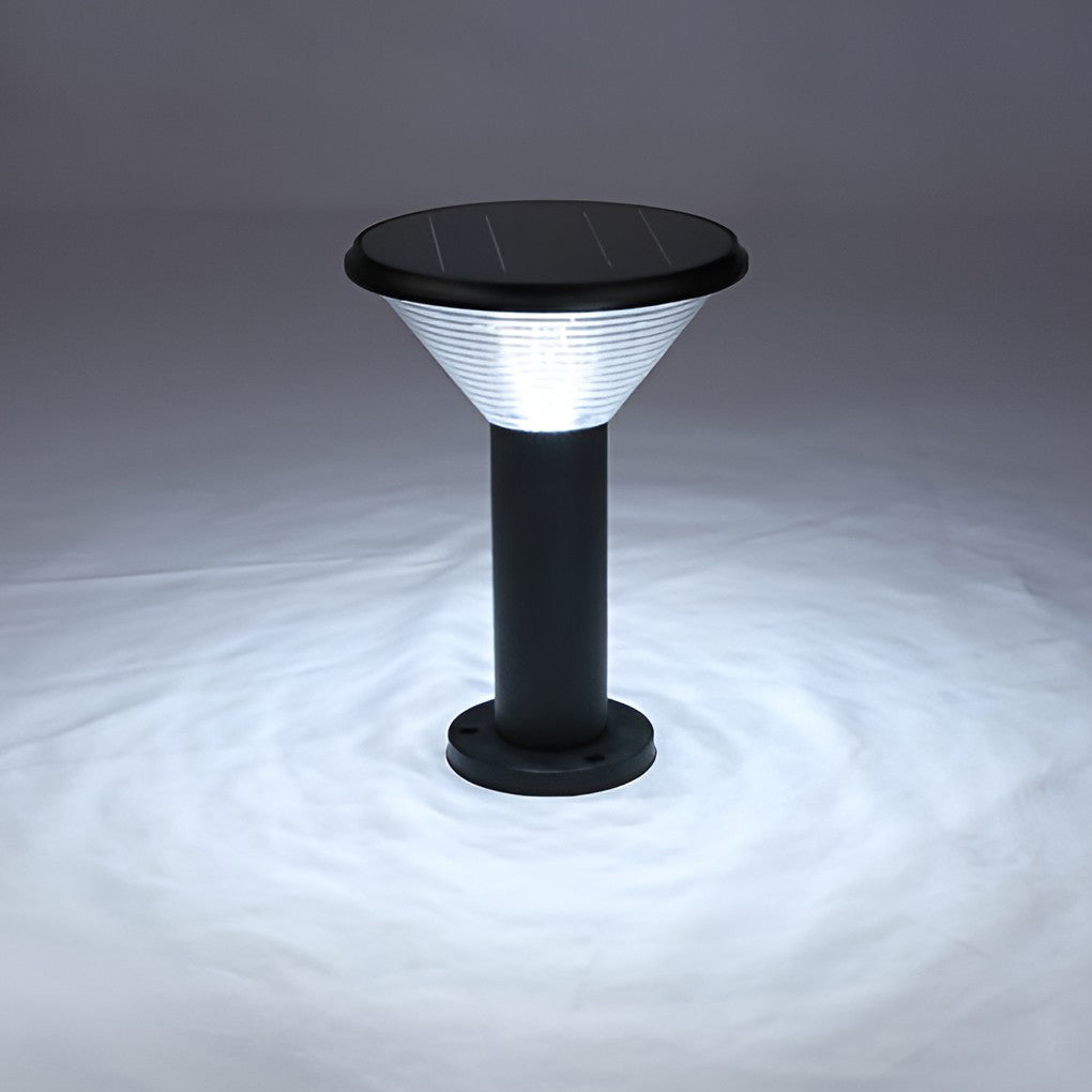 Modern Cylindrical Tapered Solar LED Bollard Light — Black Aluminum, 3-Step Dimming, Remote Control, 24" or 31"