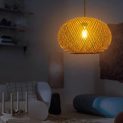 Round Hand-Woven Bamboo Rattan Chandelier — Rustic Modern, 17" Diameter, E26/E27