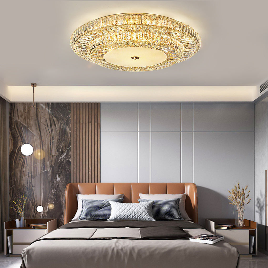 Luxury Modern Ceiling Light Fixture with Round Crystal and Three-Step Dimming