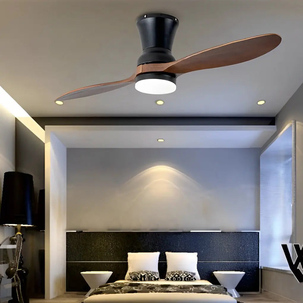 Modern 18W LED Dimmable Ceiling Fan with 2 Wood Blades and Remote Control - Mute Function Luxe