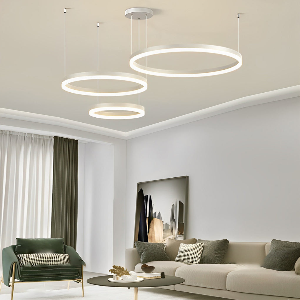 Circular Ring Modern Chandelier — Iron and Acrylic, White, 3-Step Dimming LED, 64W–113W, Multiple Configurations