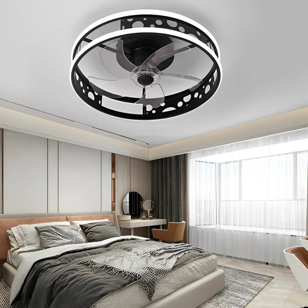 Nordic Bladeless Ceiling Fans with Remote Control - Round Three-Step Dimming LED Luxe