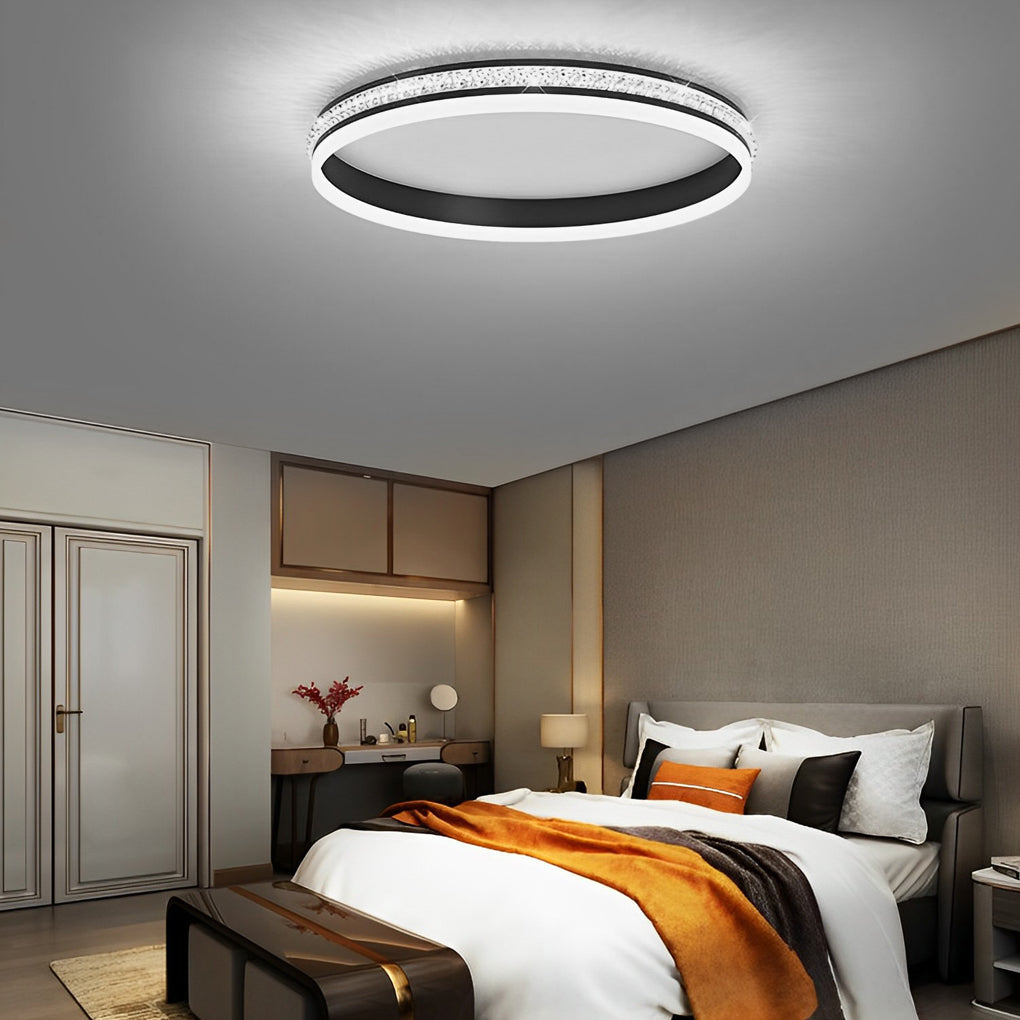 Modern Round or Square LED Flush Mount — Iron and Acrylic, 31W, Stepless Dimming with Remote Control