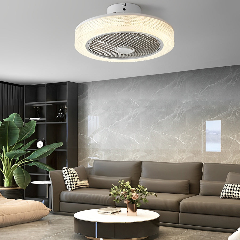 Modern Bladeless Ceiling Fan Light with Round Dimmable LED and Quiet Warm Air