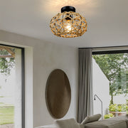 Beige Retro Minimalist Round Hand-Woven Cage Rope Ceiling Light Chandelier