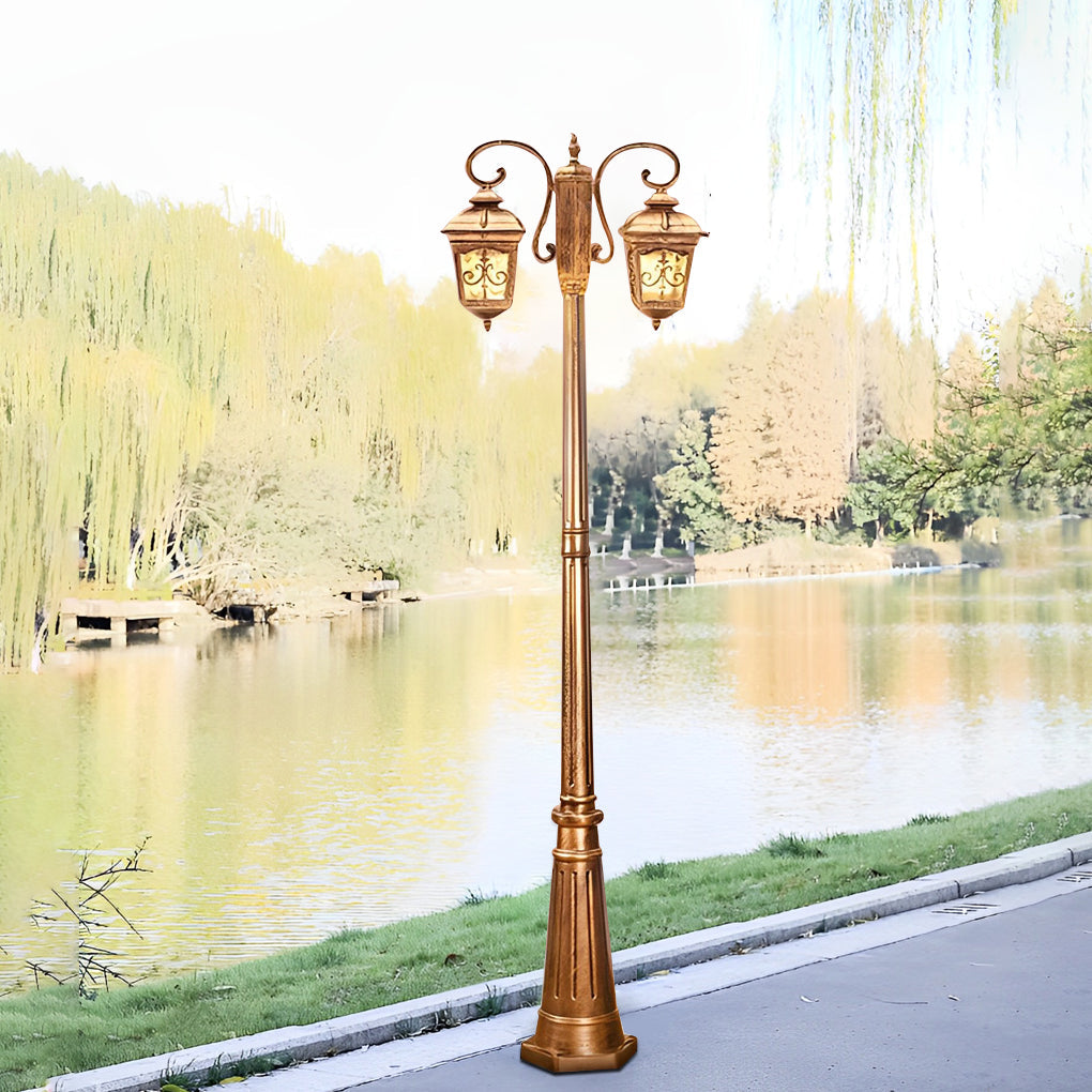 2-Light Retro Outdoor Post Light — Die-Cast Aluminum and Glass, Bronze/Black, E27, IP65, Hardwired, 21.7" W × 116.1" H