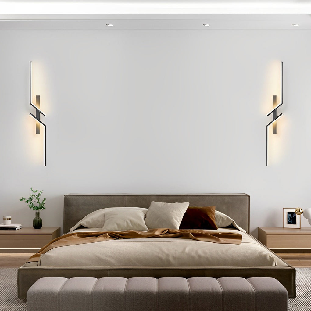 Irregular Symmetrical L-Shape Linear Wall Sconce — Aluminum, LED, 7W–20W, 3000K Warm White, Black or Gold