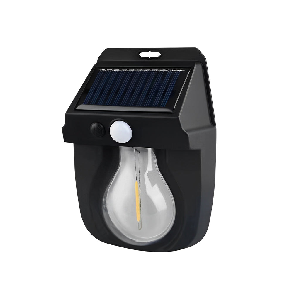 Solar Outdoor Wall Lantern — ABS, Tungsten Bulb, Dusk-to-Dawn Motion Sensor, 3-Mode, IP65, Black or White