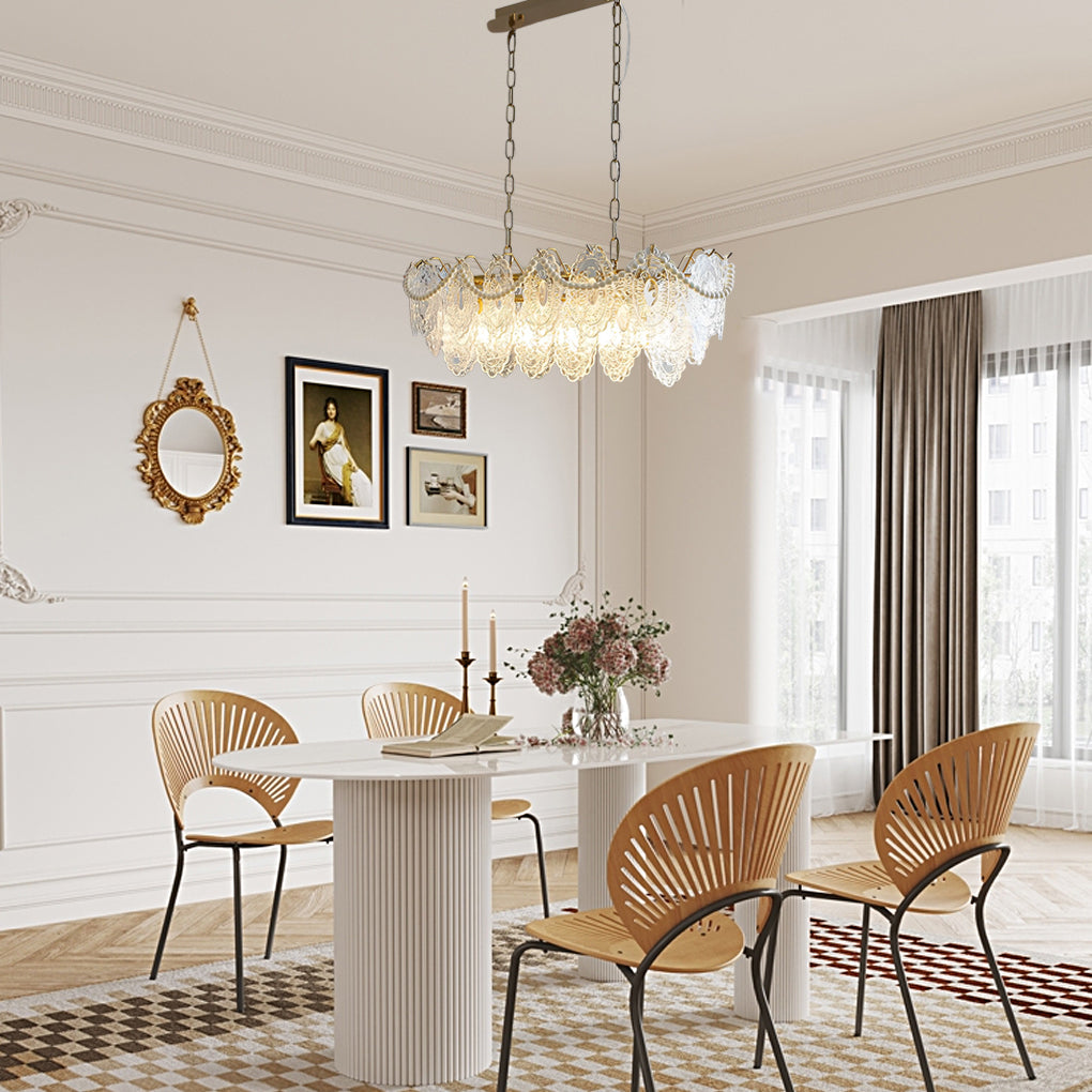 French-Style Glass Chandelier with Pearls — Electroplated Metal, LED, 3-Step Dimming, Hardwired