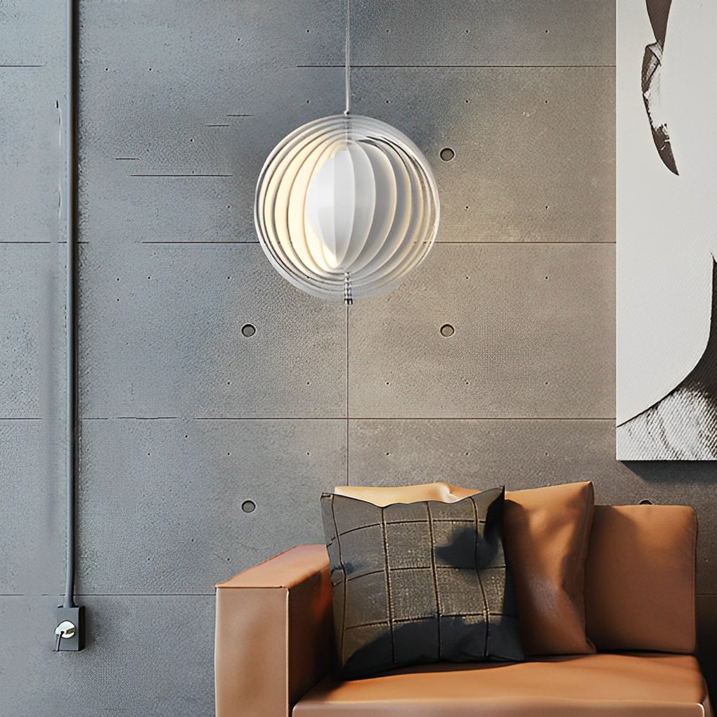 360° Rotatable Circular Pendant Light — Polished Iron, White, E27, 14" Diameter, 47" Adjustable Cord