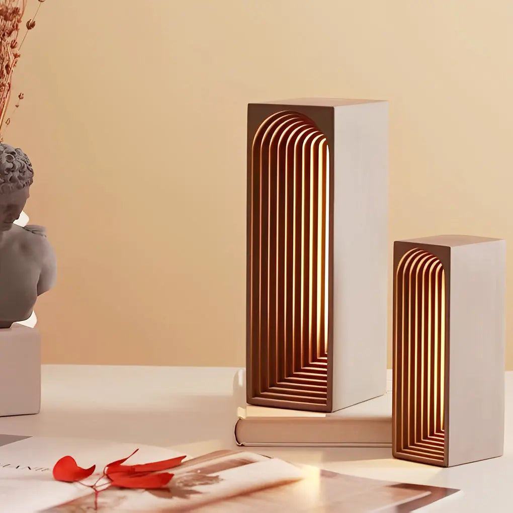 Rectangle Table Lamp with LED and USB in Nordic Concrete Design Luxe