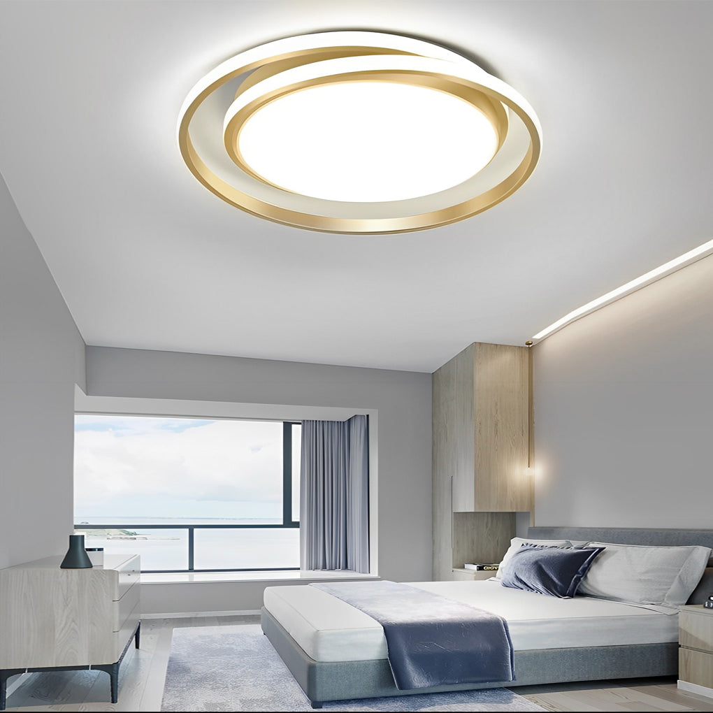 Circular LED Flush-Mount Ceiling Light — Aluminum & Acrylic, 22" Diameter, 55W, Stepless Dimming, Remote Control, 3000K–6000K