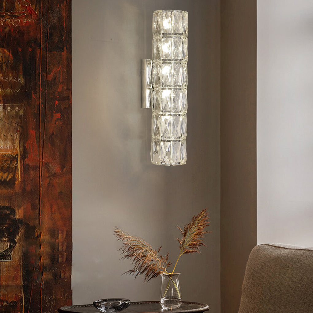 Cylindrical Crystal Wall Sconce — Stainless Steel, G9 Hardwired, Three-Step Dimming, 3-Light / 4-Light / 6-Light