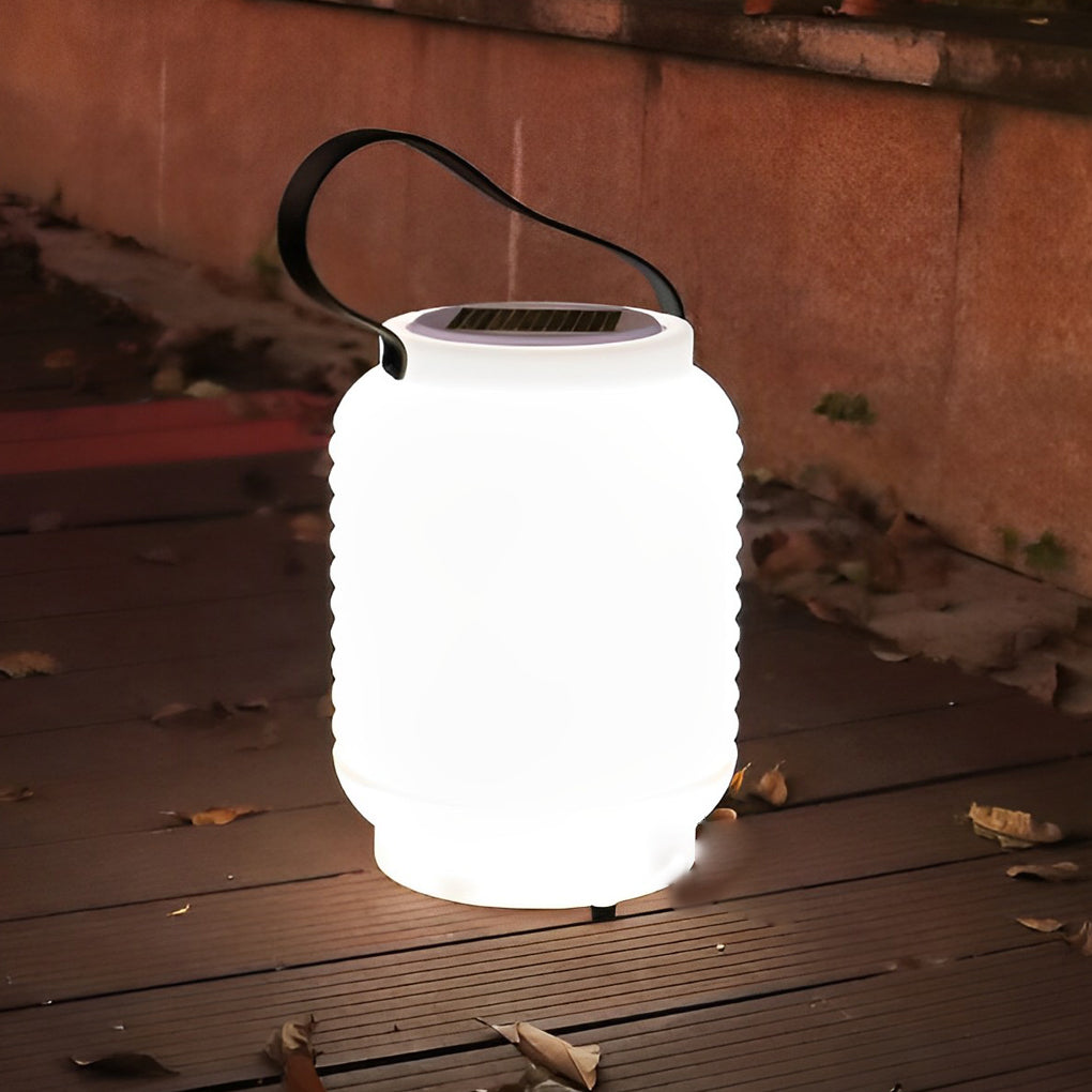 Cylinder Solar LED Portable Lantern — PE, White, IP65 Weatherproof, Remote Control, 12–18 Hr Runtime