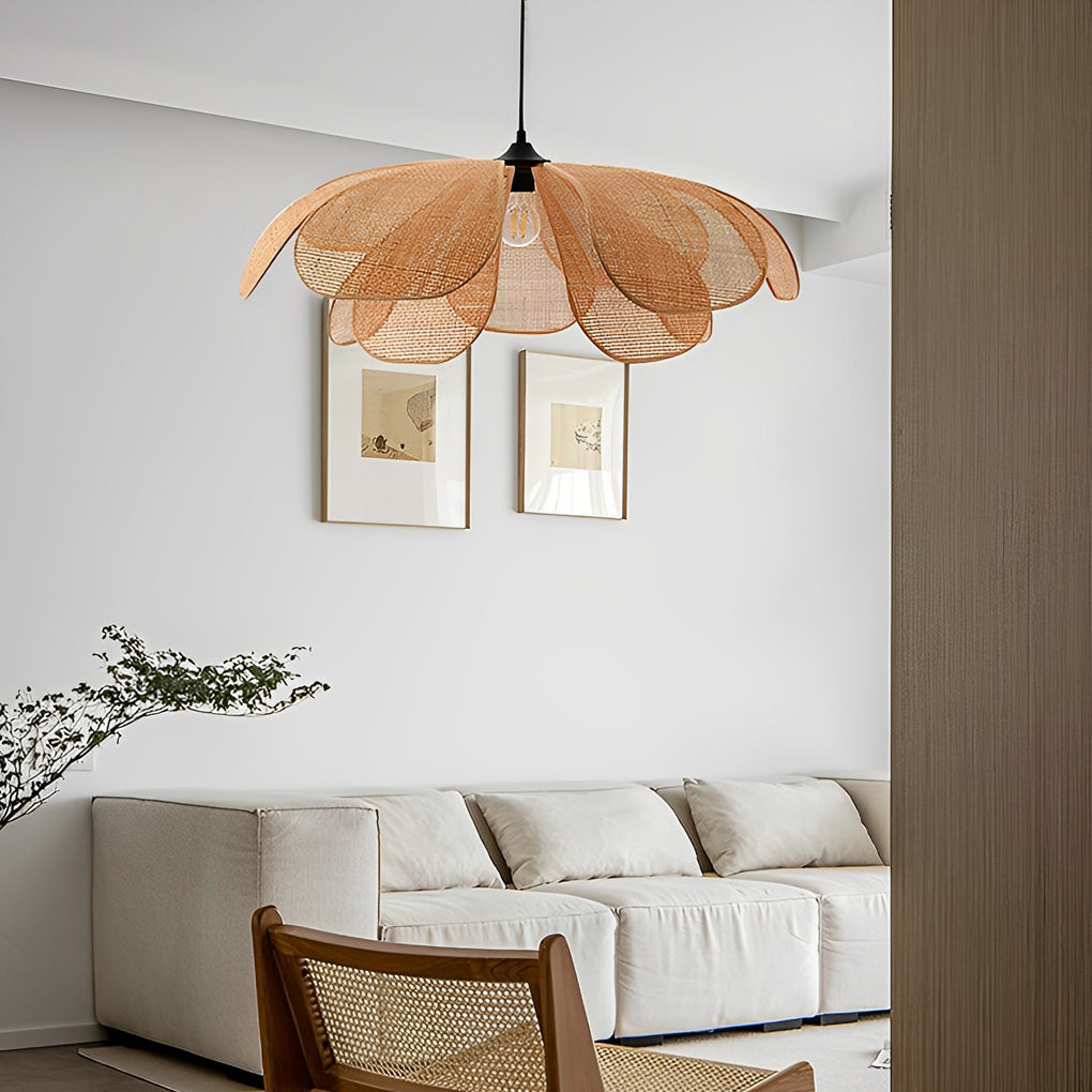 Rattan Flower Petal Chandelier — Wicker, 23.6" Diameter, Three-Step Dimming (3000K/4500K/6000K)