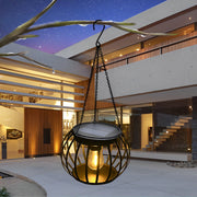 Pumpkin Solar Outdoor Lanterns, Set of 2 — Black Iron & ABS, LED, IP65, 7" Diameter, 12-Hour Runtime