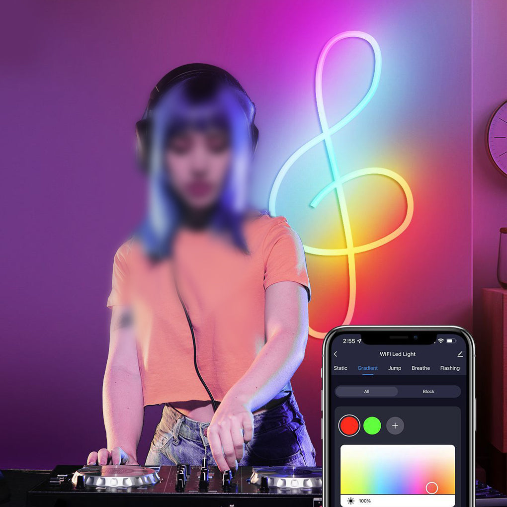 RGB LED Strip Light — 5050, USB 5V, 118", Wireless App Control, 16M Colors, Music Sync, DIY Modeling, Indoor