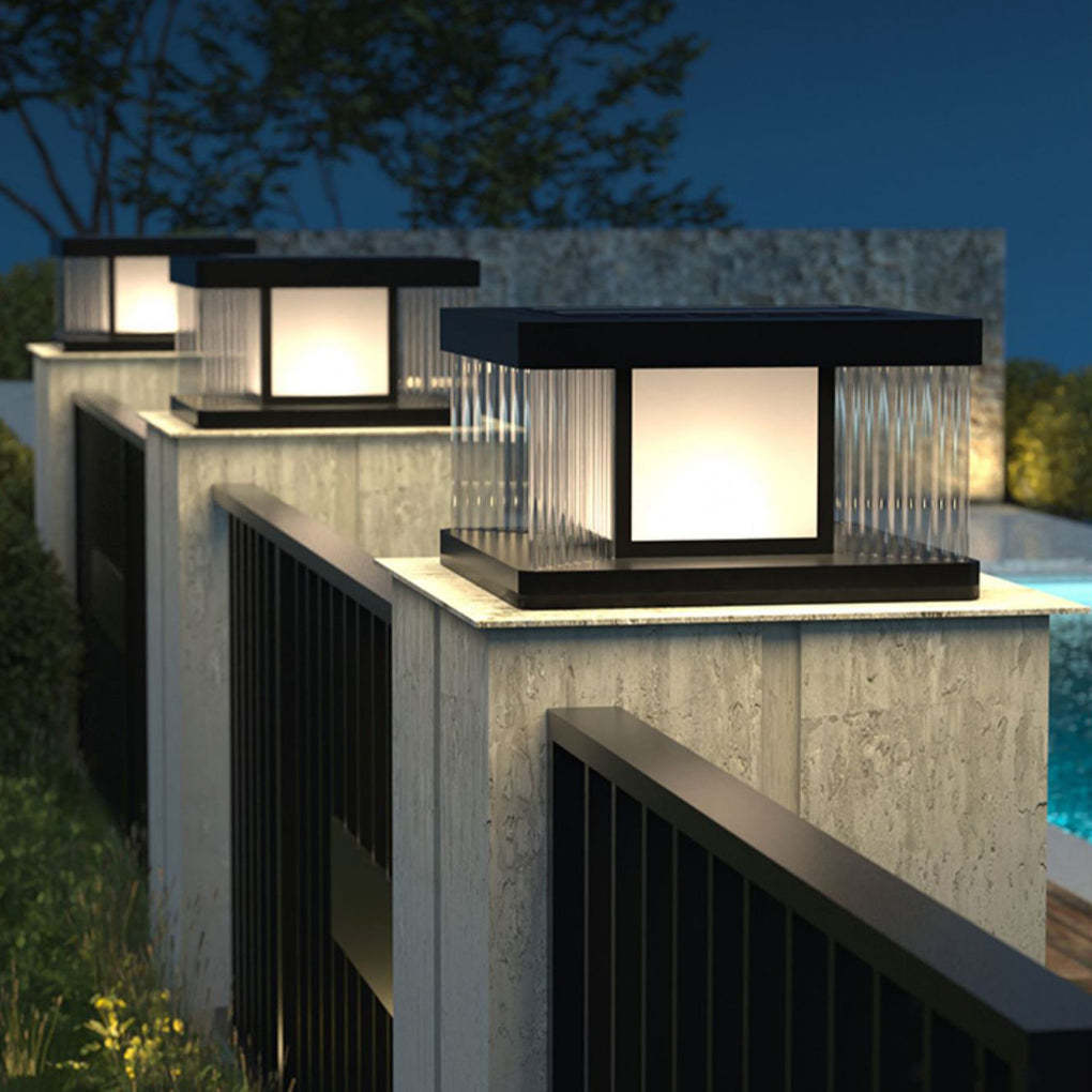 Modern Black Solar Fence Post Light — Stainless Steel, Glass & Acrylic, LED 3000K, IP65 Weatherproof