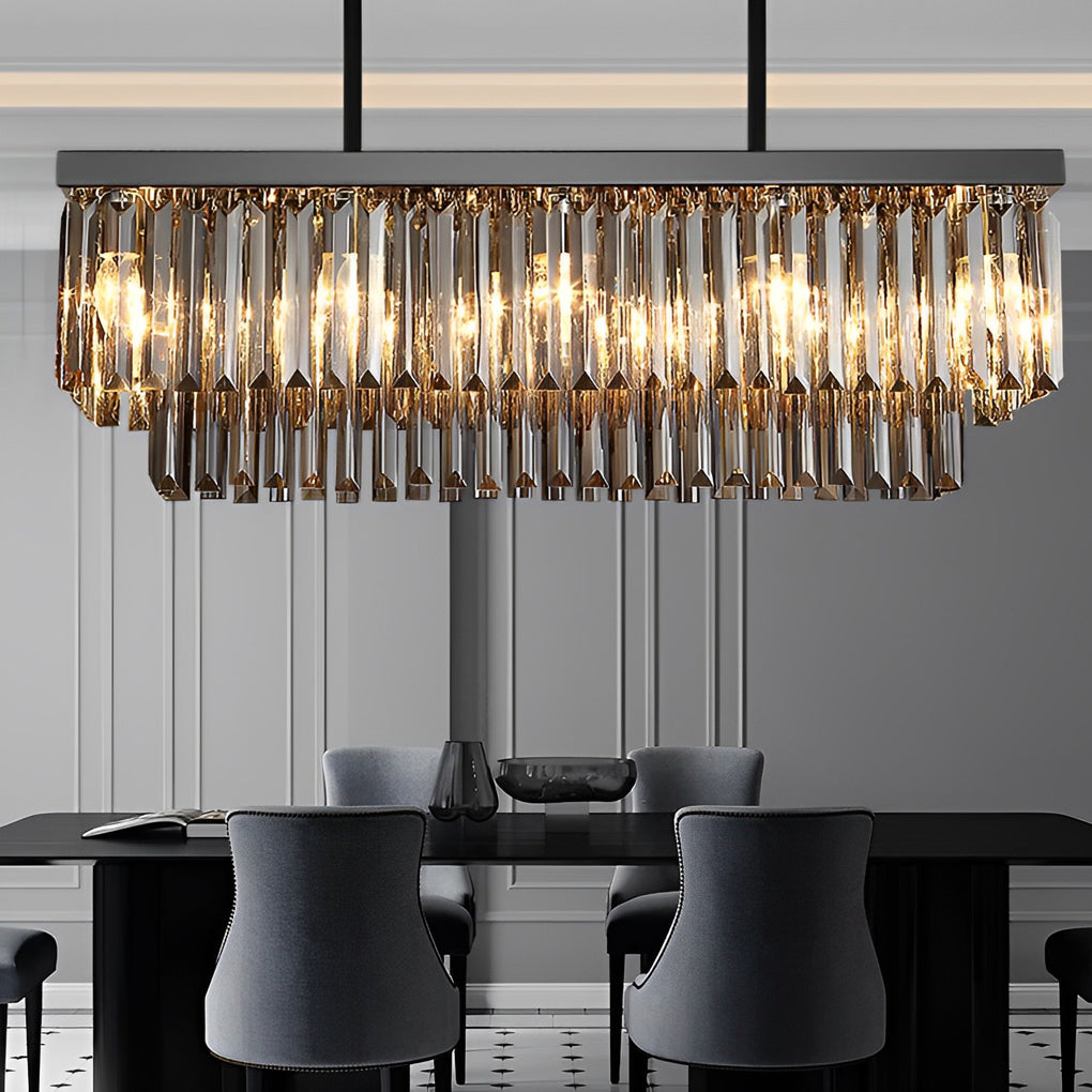 Rectangular Crystal LED Chandelier — Smoke Gray, Stainless Steel, 3-Step Dimming (3000K/4500K/6000K), E14