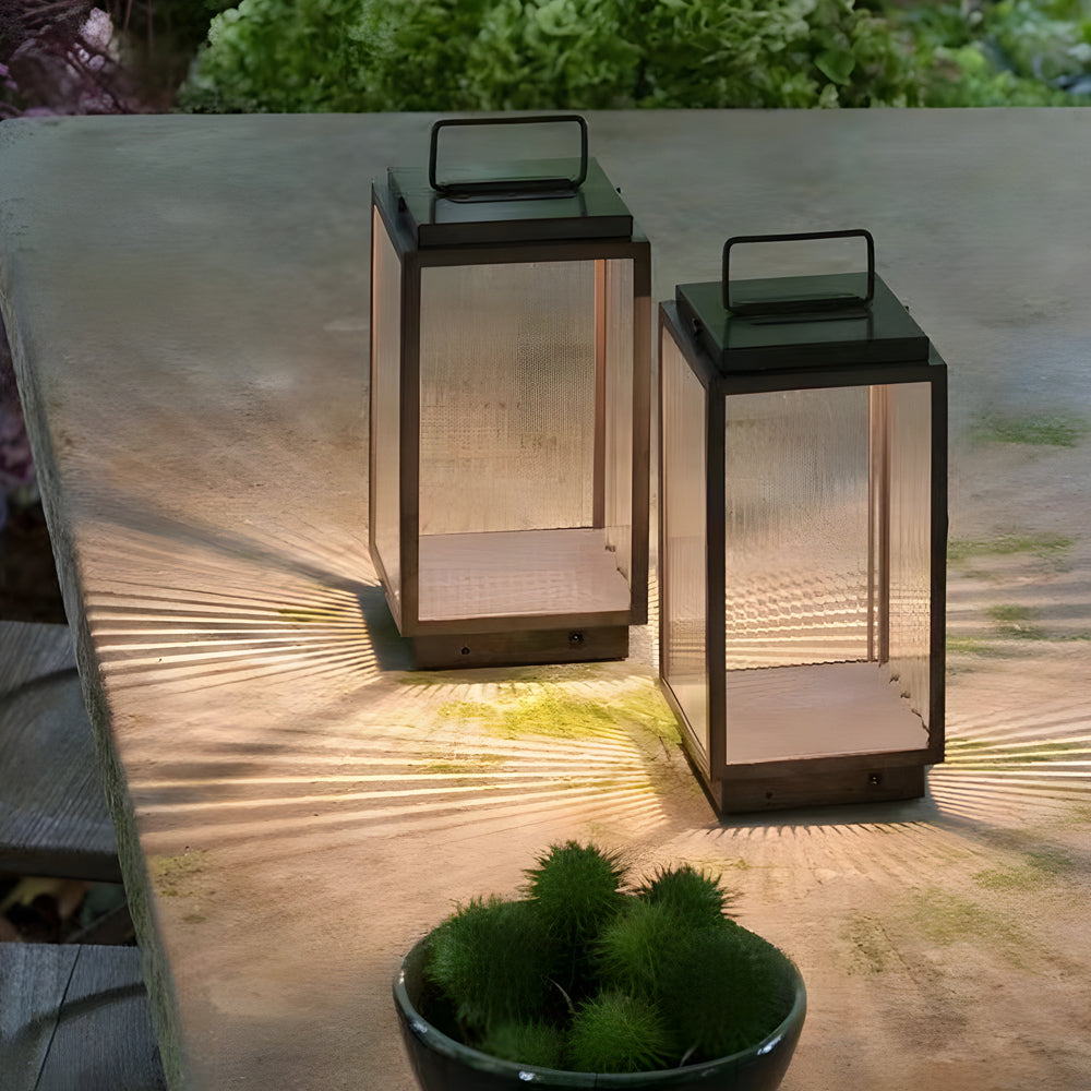 Modern Portable Outdoor Lantern — Black Stainless Steel and Glass, LED 3000K, IP54, 11"