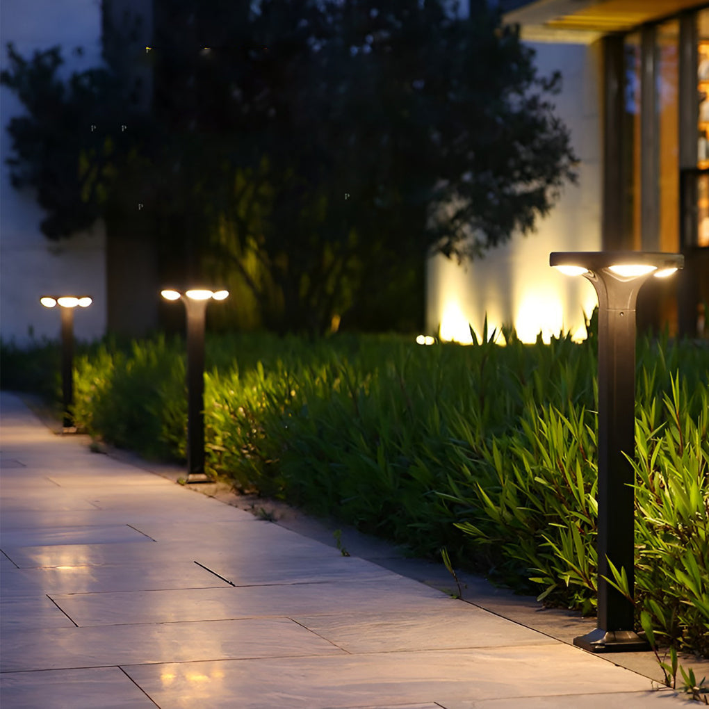 Square LED Bollard Path Light — Die-Cast Aluminum, 4-Light, Solar / Hardwired, IP65 Waterproof, 3000K / 6000K, 16"–39" Heights
