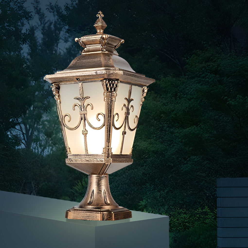 Retro Solar Fence Post Light — Die-Cast Aluminum & Glass, LED, IP55, Remote Control, Black / Bronze