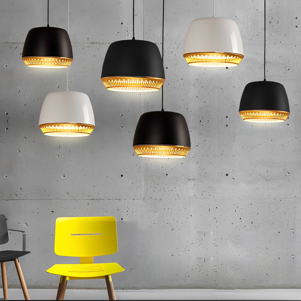 Modern Round Ball Pendant Light — Iron, 12" Diameter, Adjustable Wire, Black or White