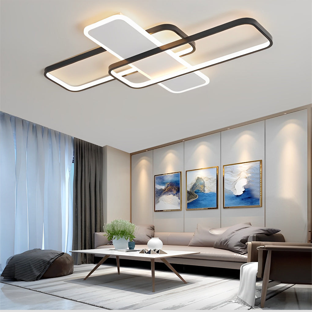 Square Overlapping Flush-Mount Chandelier — Aluminum & Acrylic, LED, Stepless Dimming, 3000K–6000K