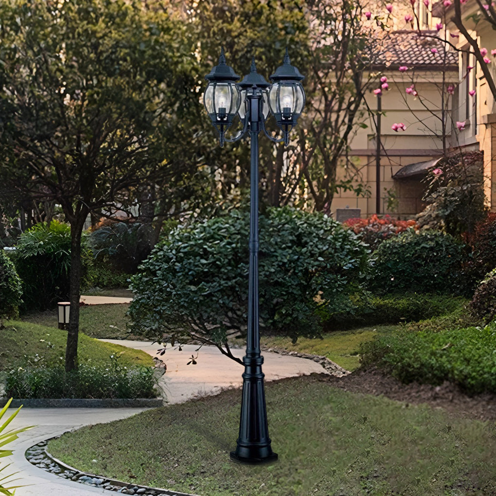 Black Outdoor Post Light — Die-Cast Aluminum and Glass, 3-Light, E27, Waterproof, 3000K Warm White, 23.6" × 118.1"