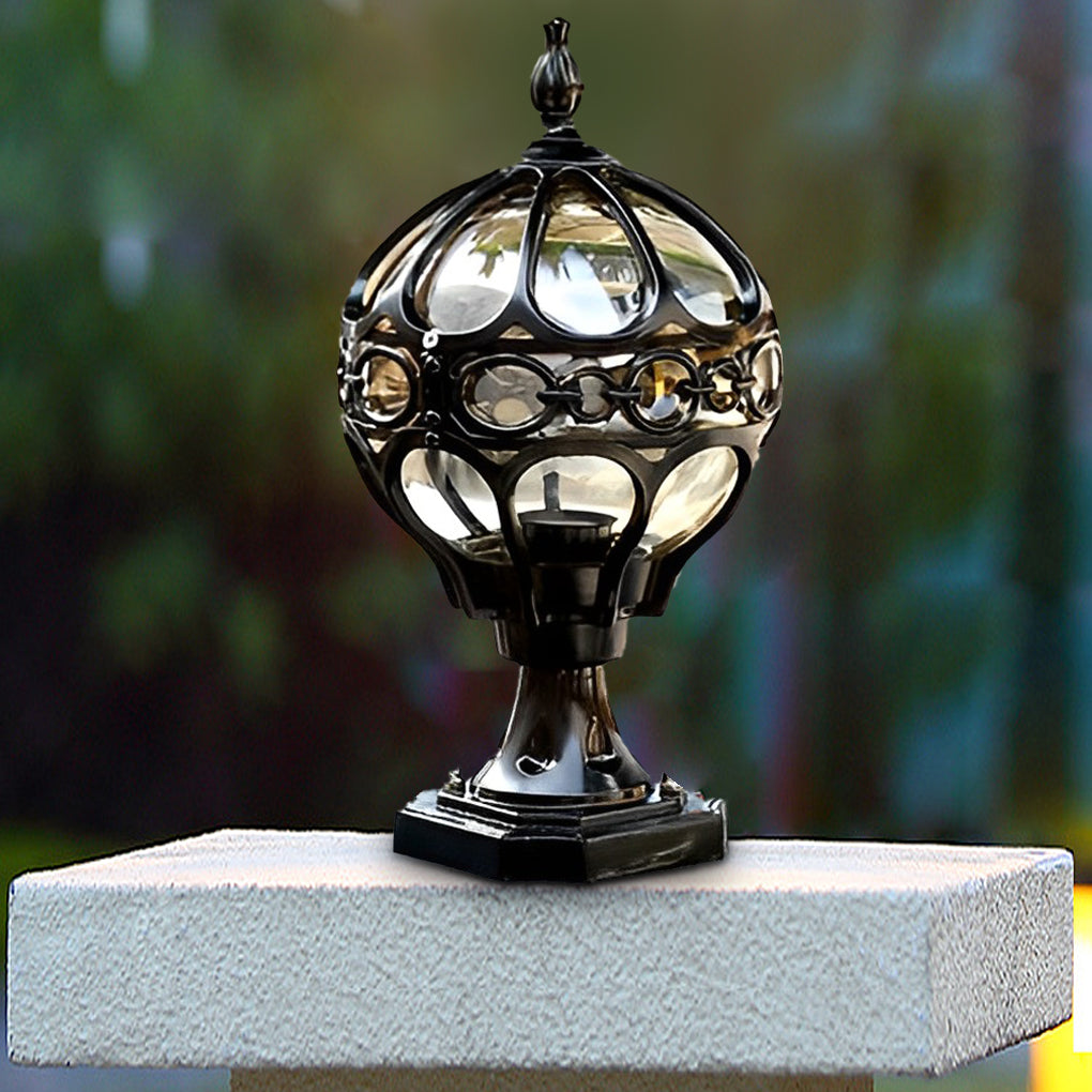 Round Ball Outdoor Pillar Light — Die-Cast Aluminum & Glass, LED E27, IP54 Weatherproof, Black or Bronze