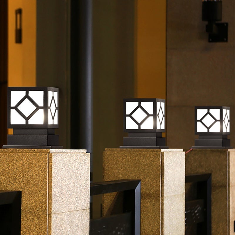 Modern Square Outdoor Post Light — Stainless Steel & PC, LED, Waterproof, 8" × 6" × 9"