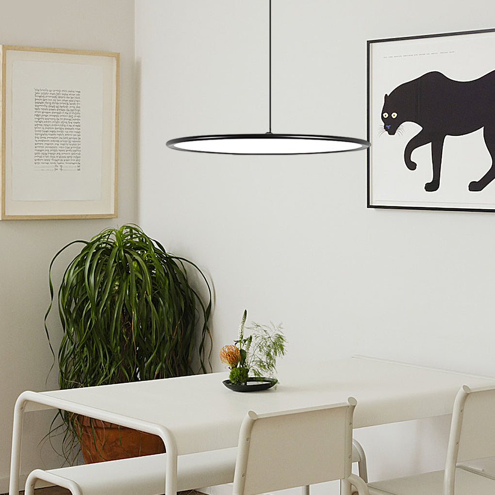 Minimalist Industrial Circular Linear Pendant Light — Metal, Stepless Dimming, 16", 20", or 24", Black or White