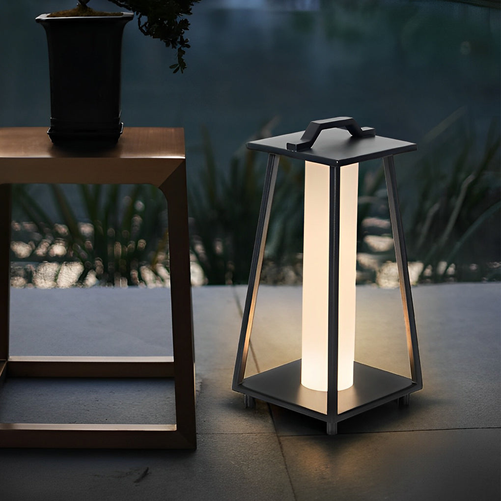Modern Retro Portable Outdoor Floor Lantern — Galvanized Steel & Acrylic, Black, LED 12W 3000K, IP Weatherproof, 8"×18"